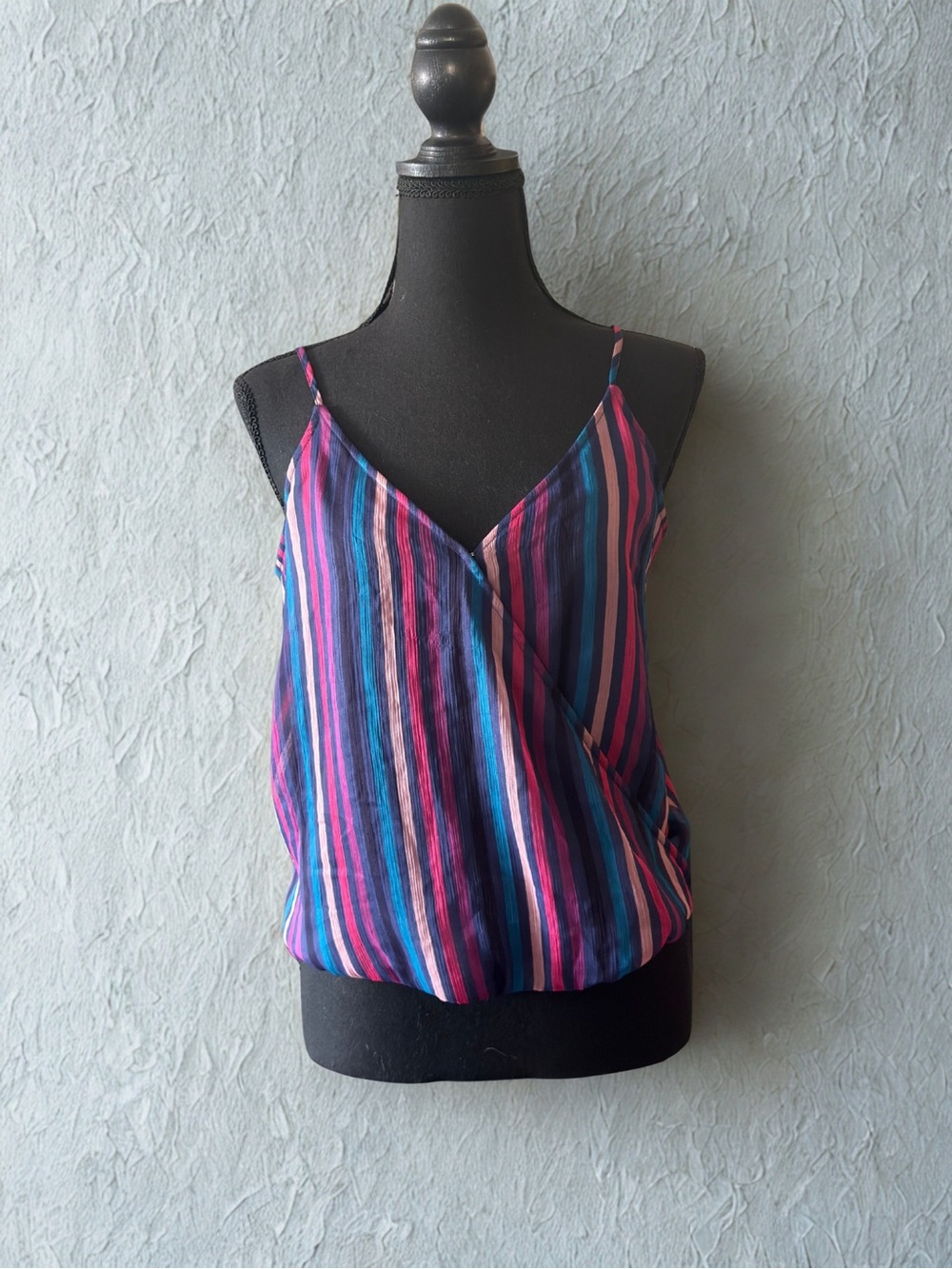 free press Striped V-Neck Spaghetti Strap Cami in Pink, Blue & Purple
